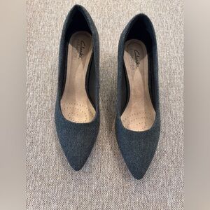 Clarks Teresa Step Pump Women's Charcoal Grey Tweed Block Heel Charcoal, Size 8